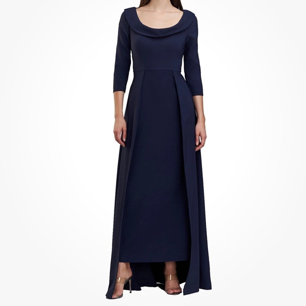 Kay Unger Arwen Walk Thru Maxi Gown Navy Formal Evening Dress 6 NWT